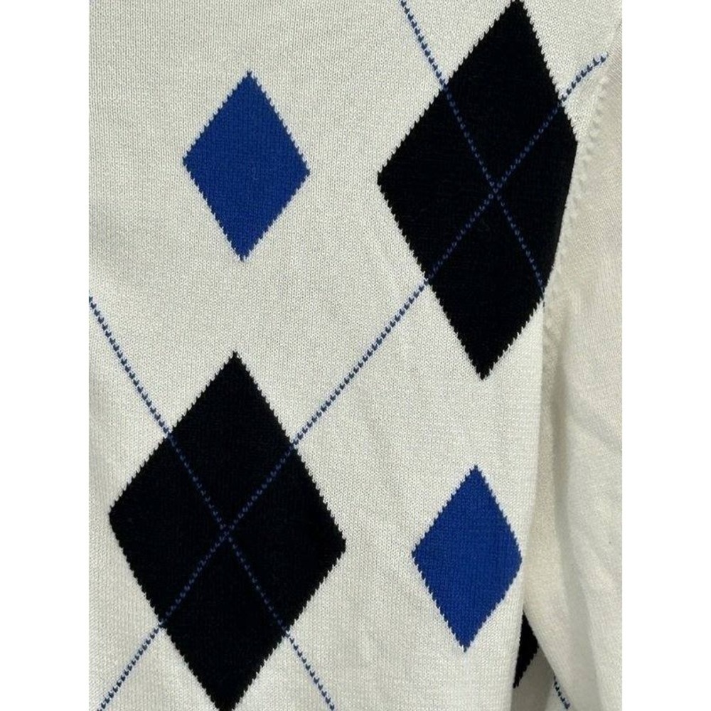 Brooks Brothers White Argyle Blue Long Sleeve‎ Sweater 1/4 Button St Andrews XL - Picture 5 of 11